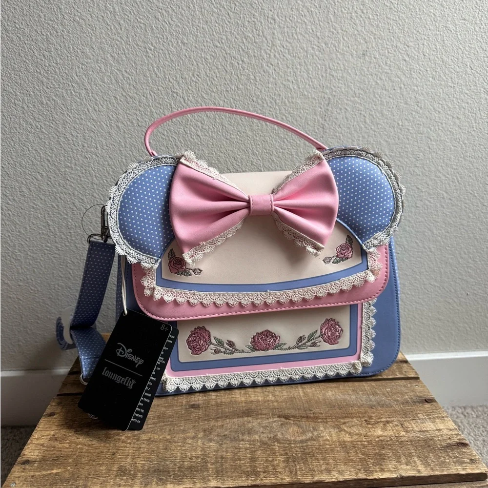 NWT Loungefly Disney Minnie Mouse Floral and Lace Crossbody Bag - Picture 2 of 6